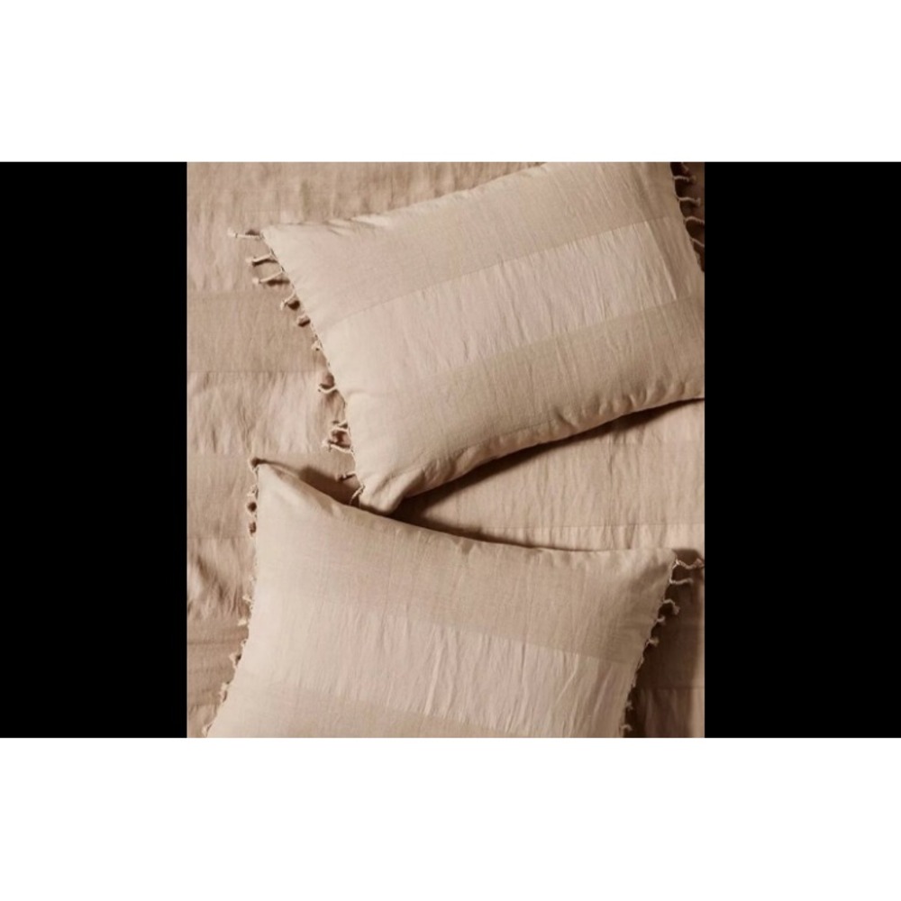 Anthropologie Shams Pillow Standard Linen Stripe Relaxed‎ Blush Set Bedding New